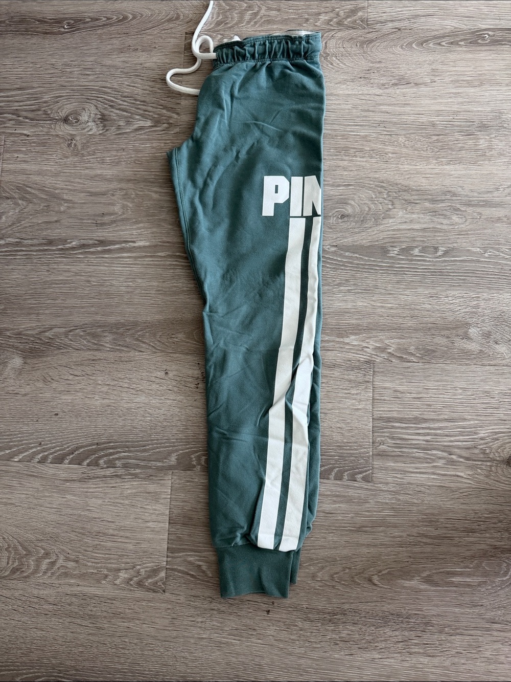 PINK Victoria's Secret Green Jogger Sweatpants with White Side Stripes - Picture 4 of 5